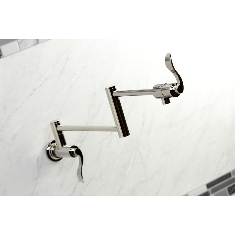 Kingston Brass NuWave Two-Handle 1-Hole Wall Mount Pot Filler Faucet, Polished Nickel