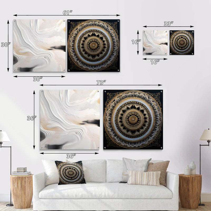 Blanc et or ondulations de pierre - ensemble de 2 peintures murales abstraites en acrylique, H 16 po x l 33 po
