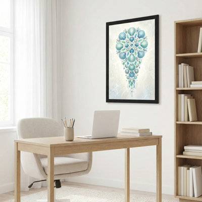 Art mural sur toile noir encadré pour le salon, la chambre à coucher, le bureau ou le vestibule - décoration murale décorative avec mandala coquillage