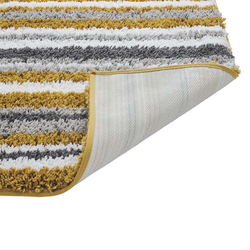 Griffie 100% Polyester Bath Rug Stripe Pattern with TPR Backing Machine Washable Soft & Absorbent Bathroom Rug, Yellow