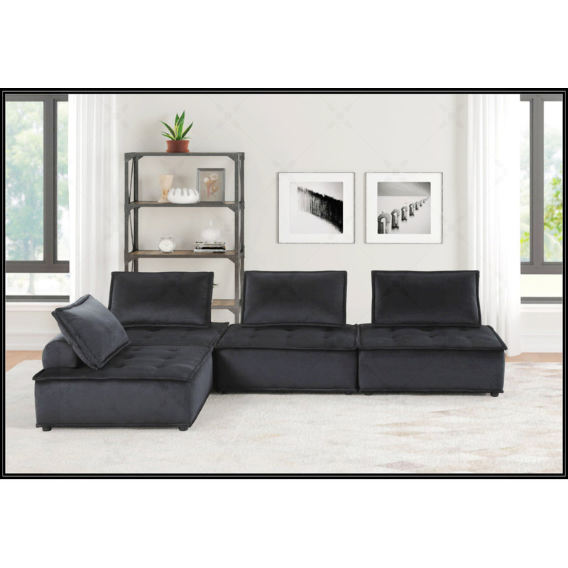 Canapé modulaire en velours Aveline avec repose-pieds, ressorts ensachés pour un confort ultime et un design moderne