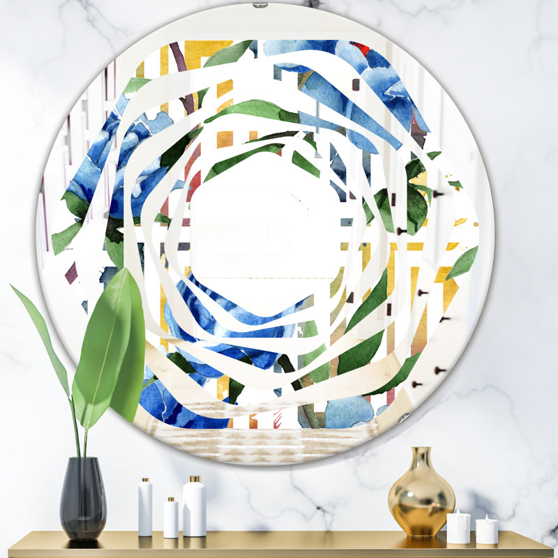 Miroir mural sans cadre à motif botanique moderne whirl floral, H 23,6 po x l 23,6 po
