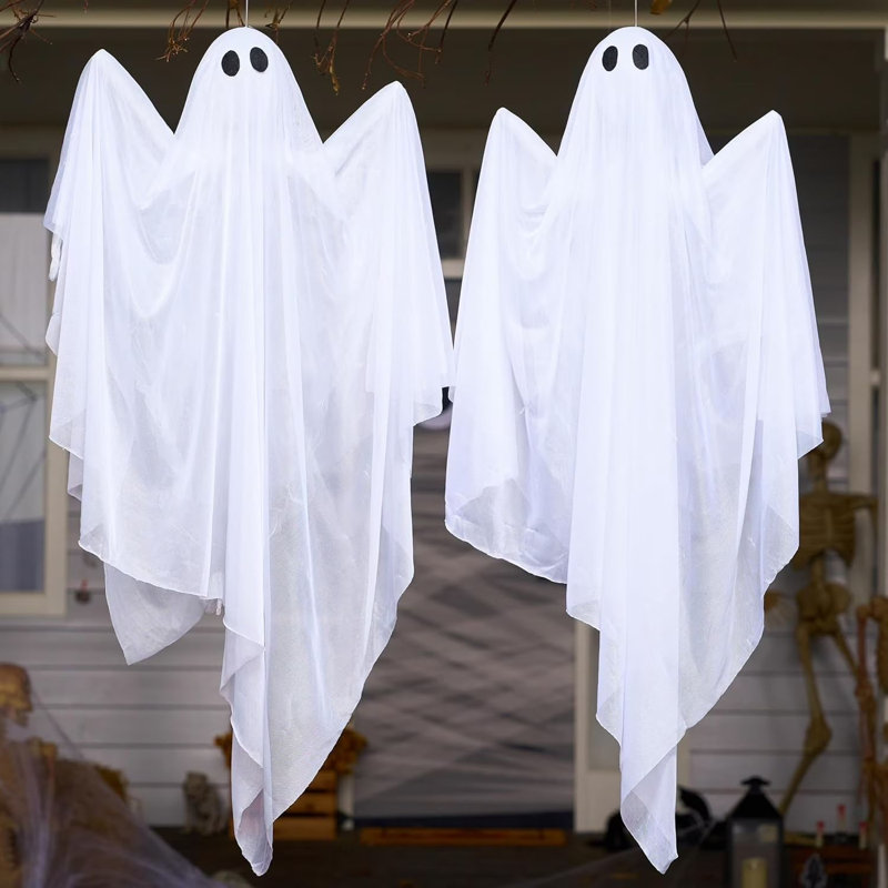 2 fantômes suspendus 35,5 po d'Halloween illuminés, Bleu
