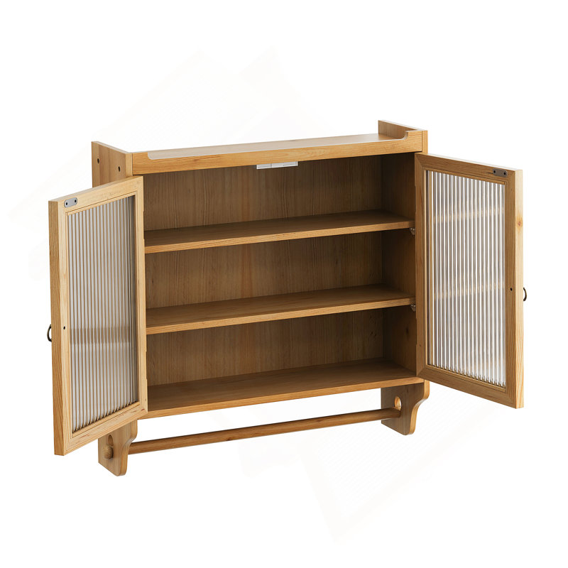 Armoire murale 24,8 po à deux portes avec trois niveaux de rangement, Naturel