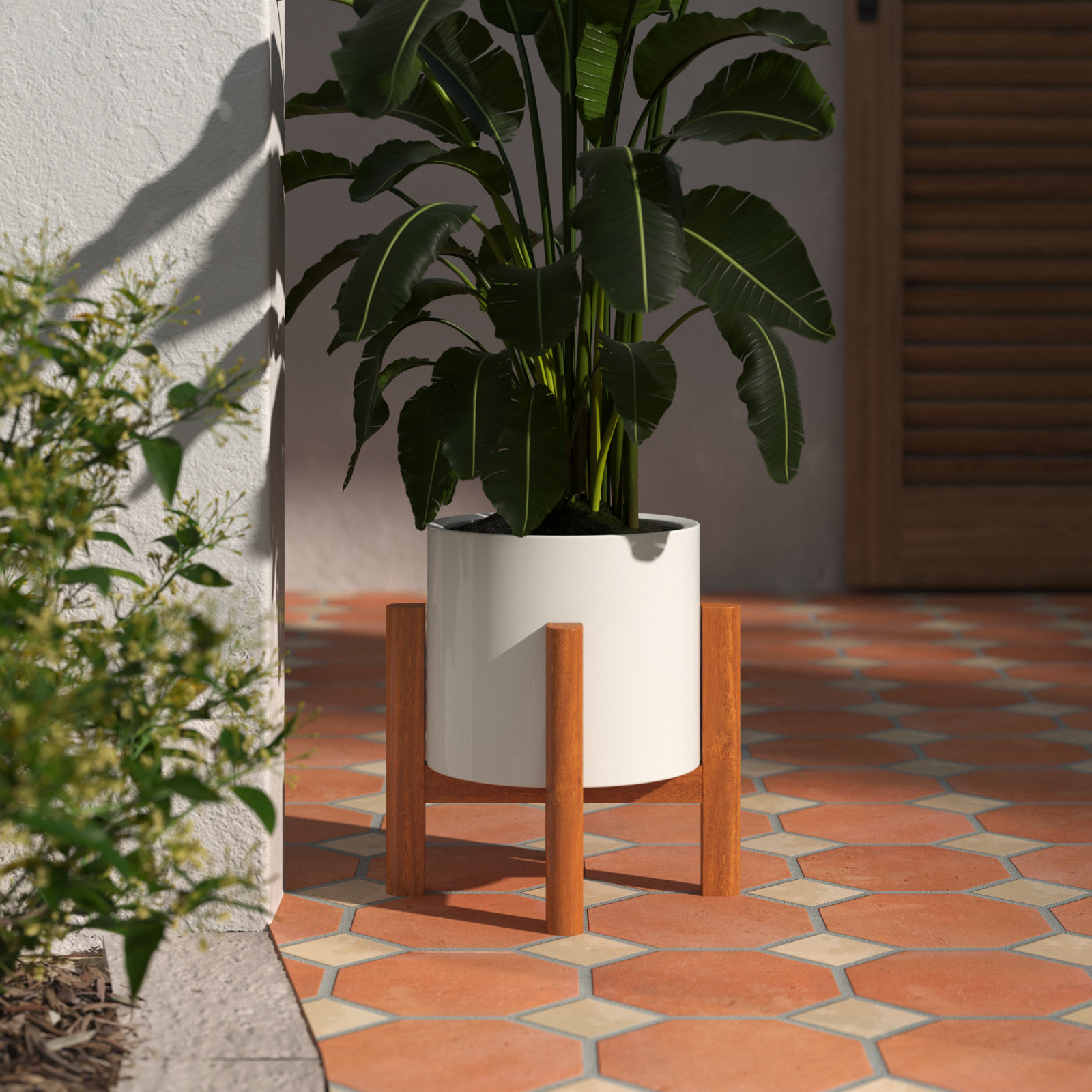 Finnegan 10" Pot Planter, White/Walnut
