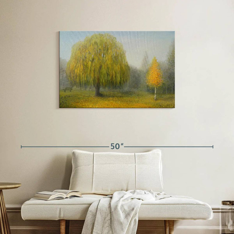 Misty Willow Tree, peinture, H 24 po x l 36 po