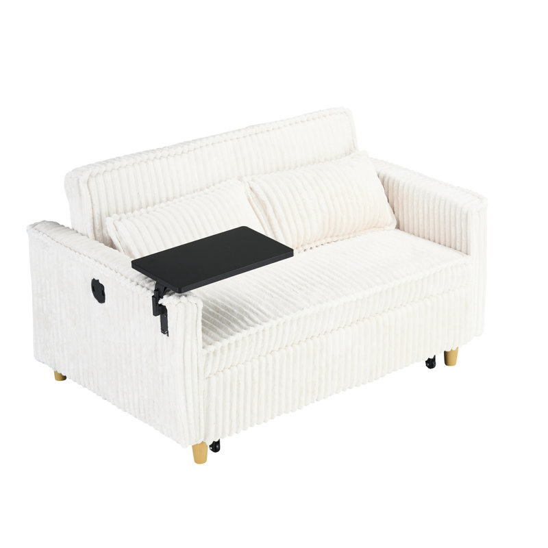 Velours côtelé beige avec table mobile et plateau de table améliorant la qualité de vie, inclus pour une utilisation accrue