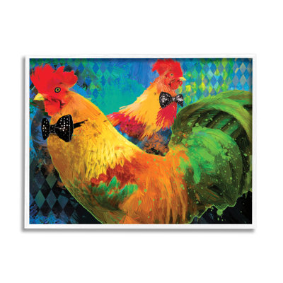 Chicken Hens Wearing Bowties Patterned Diamond Col Picture Frame Print on MDF