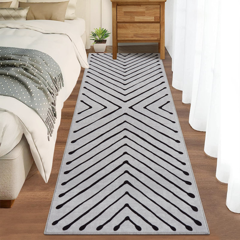 Tapis moderne, tapis d'intérieur lavable avec motif de lignes symétriques, revêtement de sol doux au toucher et résistant aux taches pour le salon et la chambre à coucher