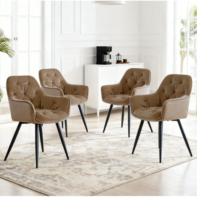 Runkle Upholstered Velvet Dining Chair with Arm, Brown