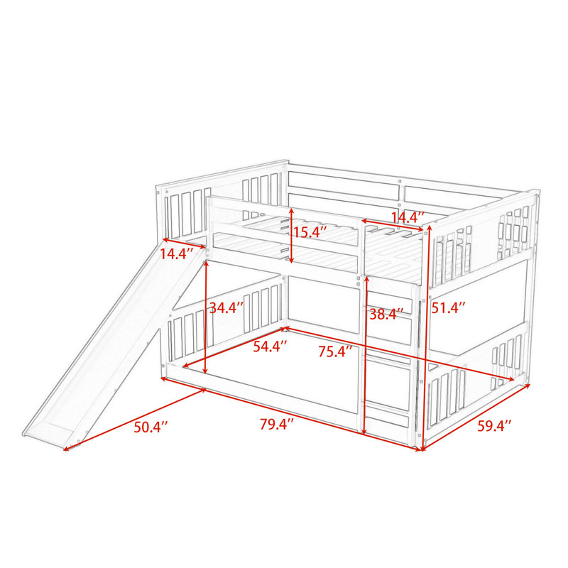Evlynn Full Over Full Wood Bunk Bed with Ladder and Slide, White