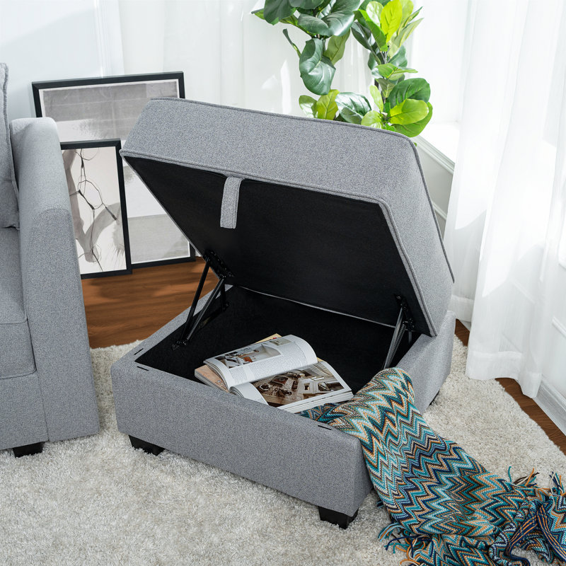 Nahim Ottoman Module for Sectional Sofa – Storage Footrest Cube Seat for Modern Living Room Decor, Gray