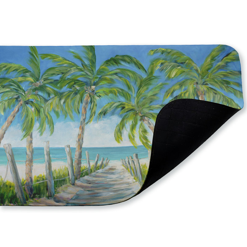 Tapis de plage anti-fatigue imprimé Beach Path, Chemin de plage bordé de palmiers