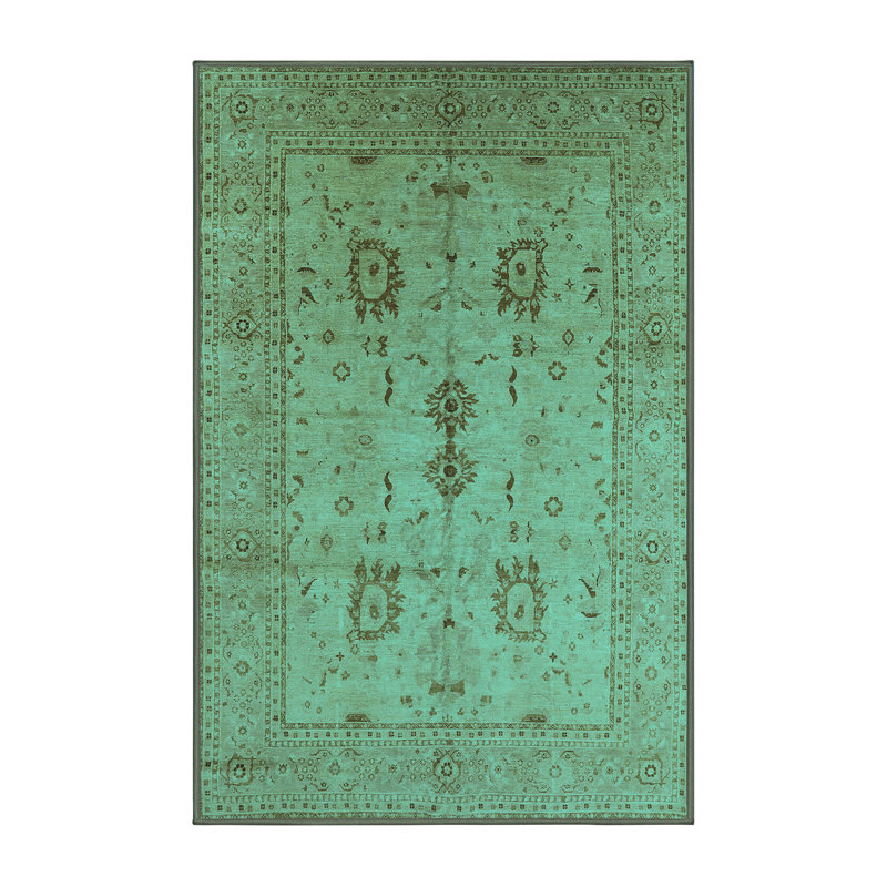 Tapis oriental en laine / polyester tissé à la machine en turquoise, Rectangle 8 pi x 10 pi