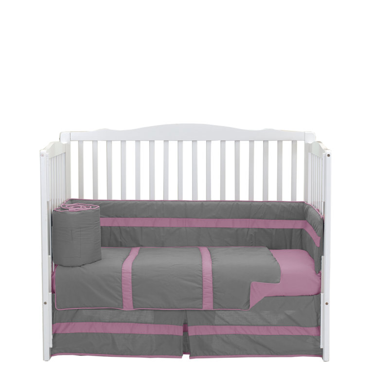 Édredon uni à rayures pour lit de bébé, Gris / Rose