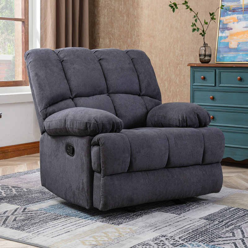 Batholo 42.9" Wide Modern Manual Glider Upholstered Recliner, Dark Gray Polyester