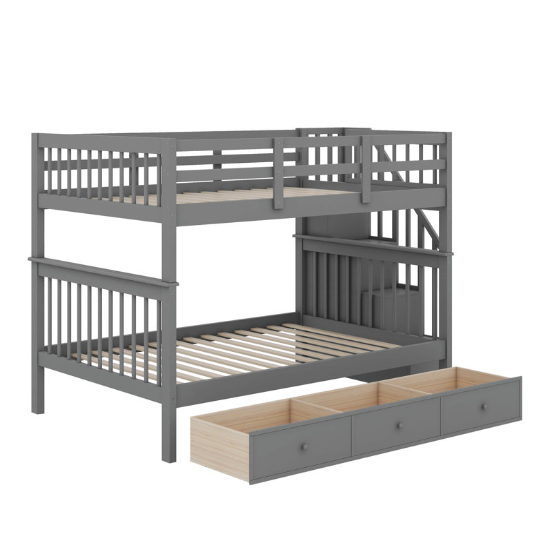 Lit superposé standard en bois 3 tiroirs, gris, Double sur double