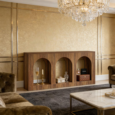 Élégante console arquée pour le vestibule avec beaucoup de rangement, parfaite pour un décor moderne et classique