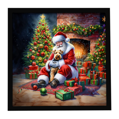 Lakeland Terrier and Santa Claus Framed Metal Print