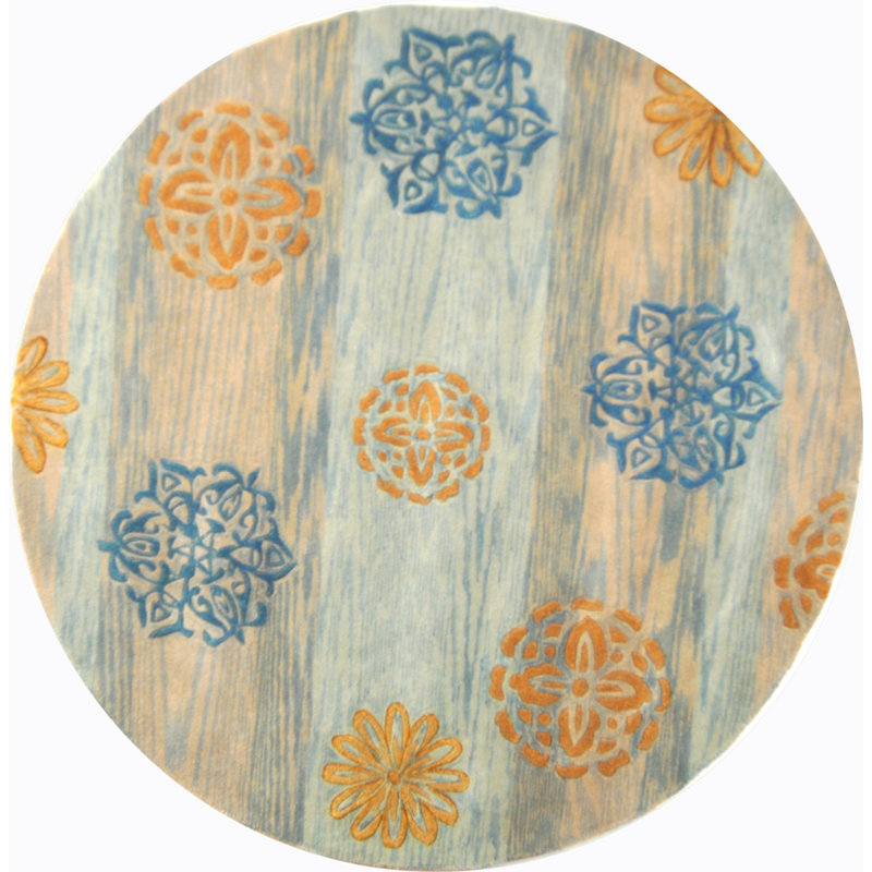 Charbonneau Drive Hand Tufted Wool Pile Floral Rug, Round 5'9"