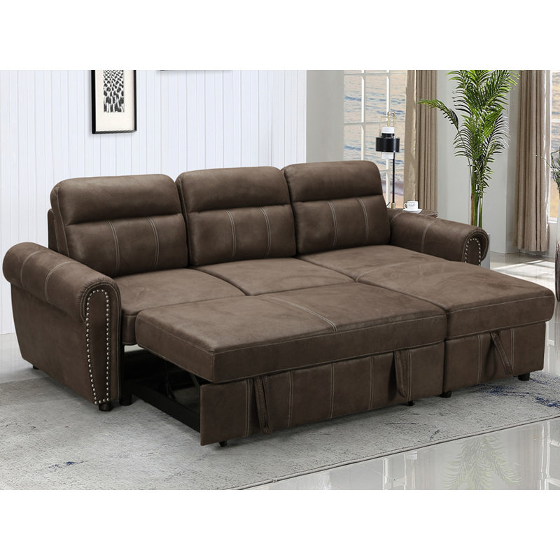 96.5" Fabric Reversible Sleeper Sectional Sofa Chaise, Left Hand Facing, Gray Velvet