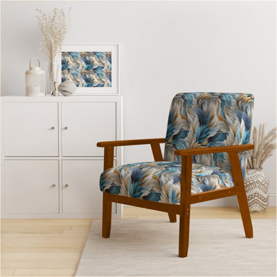 White And Teal Marble Flowers Serenity I - Velvet Upholstered Bohemian & Eclectic Accent Arm Chair