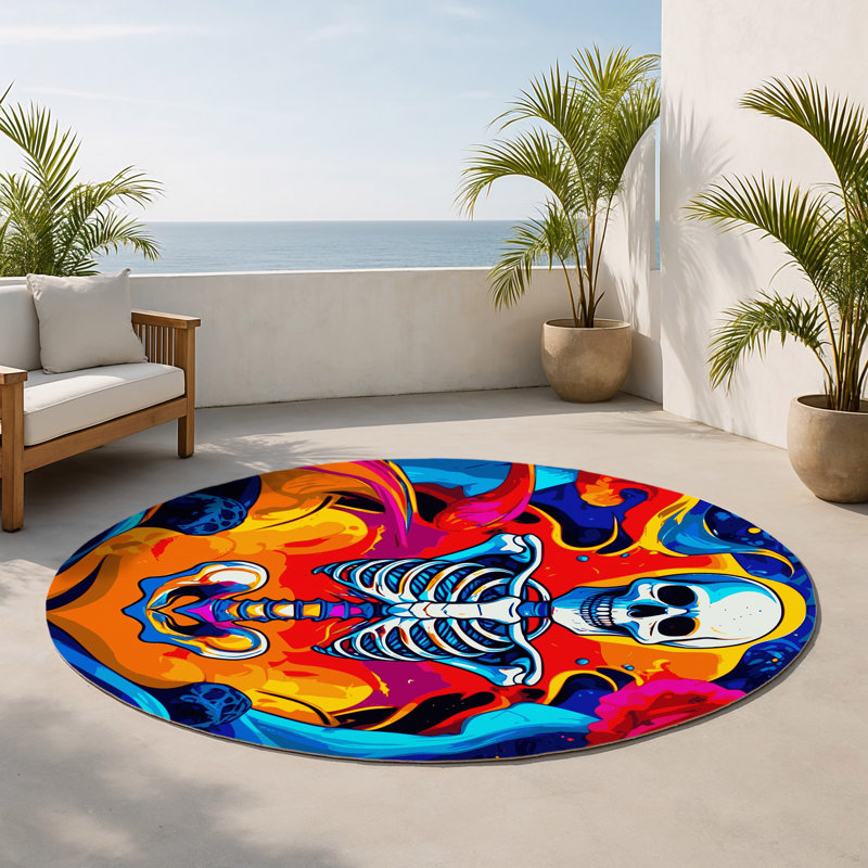 Tapis intérieur et extérieur Fractal Glow, Rond 5 pi