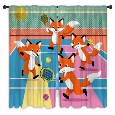 Renards jouant au tennis rideaux de fenêtre obscurcissant et obscurcissant - 2 panneaux