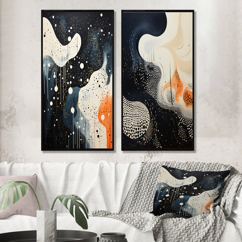 Deep Marine Scenes Modern Collage - ensemble de 2 impressions sur toile abstraites, H 28 po x l 25 po, Cadre flottant noir