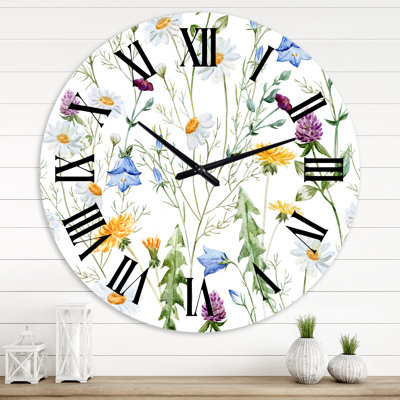 Horloge murale traditionnelle camomille et trèfle III Wildflowers