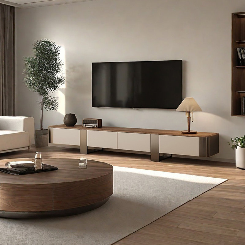 Meuble télé minimaliste à finition noyer, 86.61"