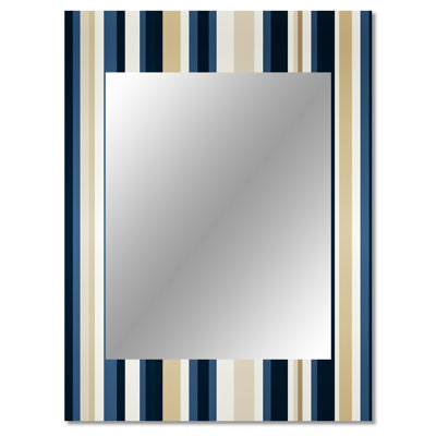 Huddleston Classic Beige And Blue Elegance Striped Pattern - striped  Decorative Mirror, Modern Large Wall Mirror, Printed Metal Art