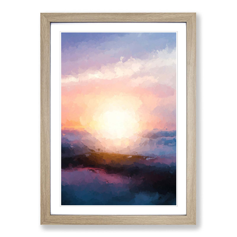 Sun upon the Mountain in Abstract - Picture Frame Graphic Art Print, Oak Framed, 36cm H x 27cm W x 2cm D