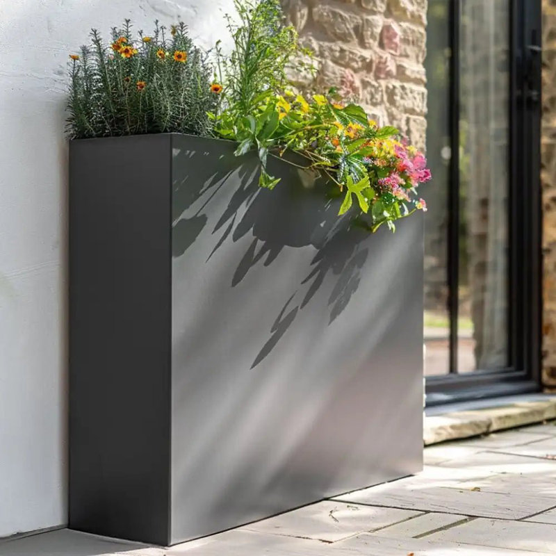 Reny Galvanised Zinc Trough Planter, 40cm H x 100cm W x 40cm D, Grey