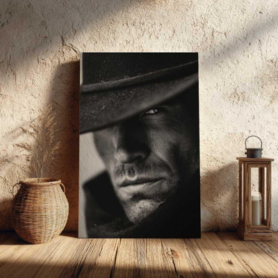 Cowboy Portrait, art sur toile - décor mural noir et blanc de style occidental - impression rustique Texas Home