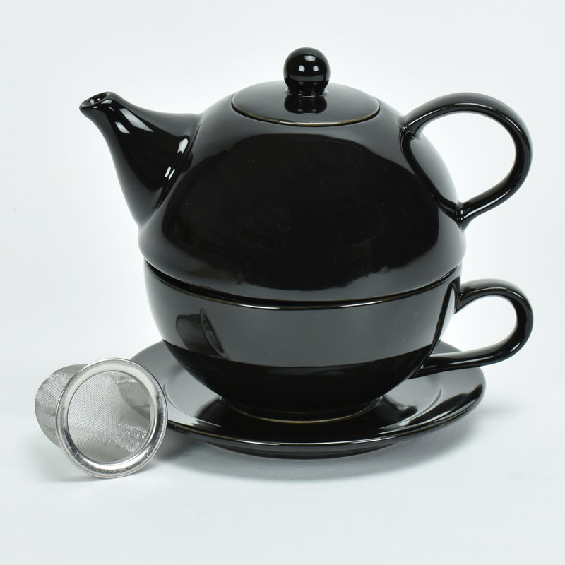 Charlton Home Rashud Solid Colour Teapot, Black