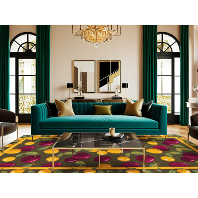 Washable Plumcot Fruits Area Rug