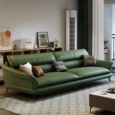 Green Genuine Leather Modular Sofa cushion couch