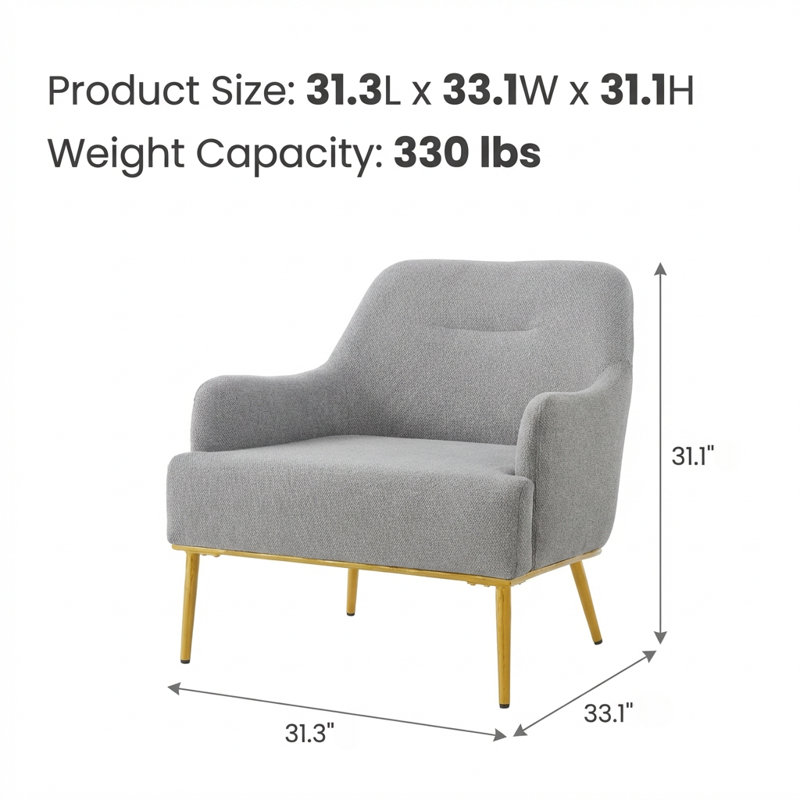 Fauteuil d'appoint moderne rembourré avec dossier incurvé et pieds en métal