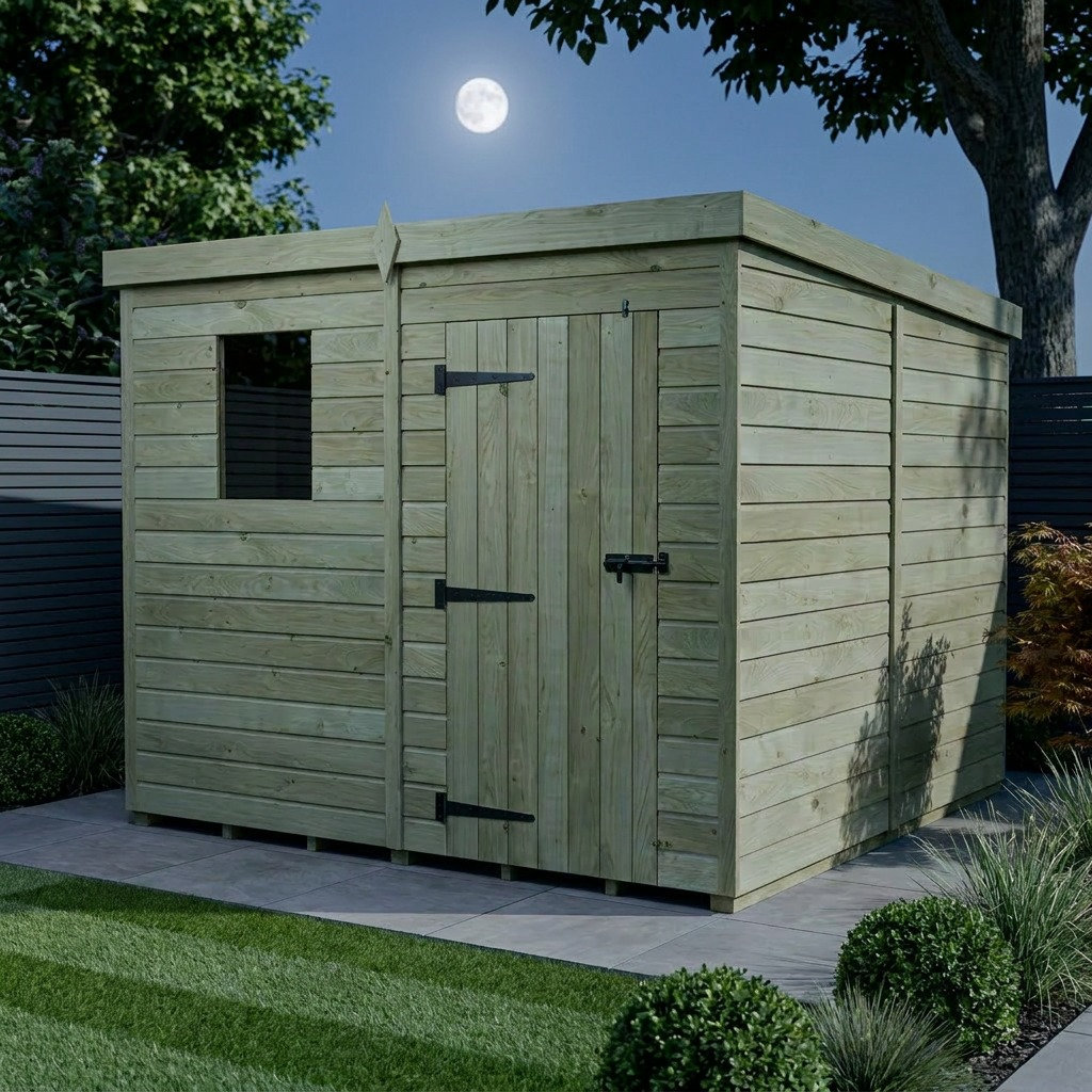 Total Sheds 7ft x 8ft Pent Garden Shed - Single Door - With Windows - Pressure Treated Timber - UK Manufactured