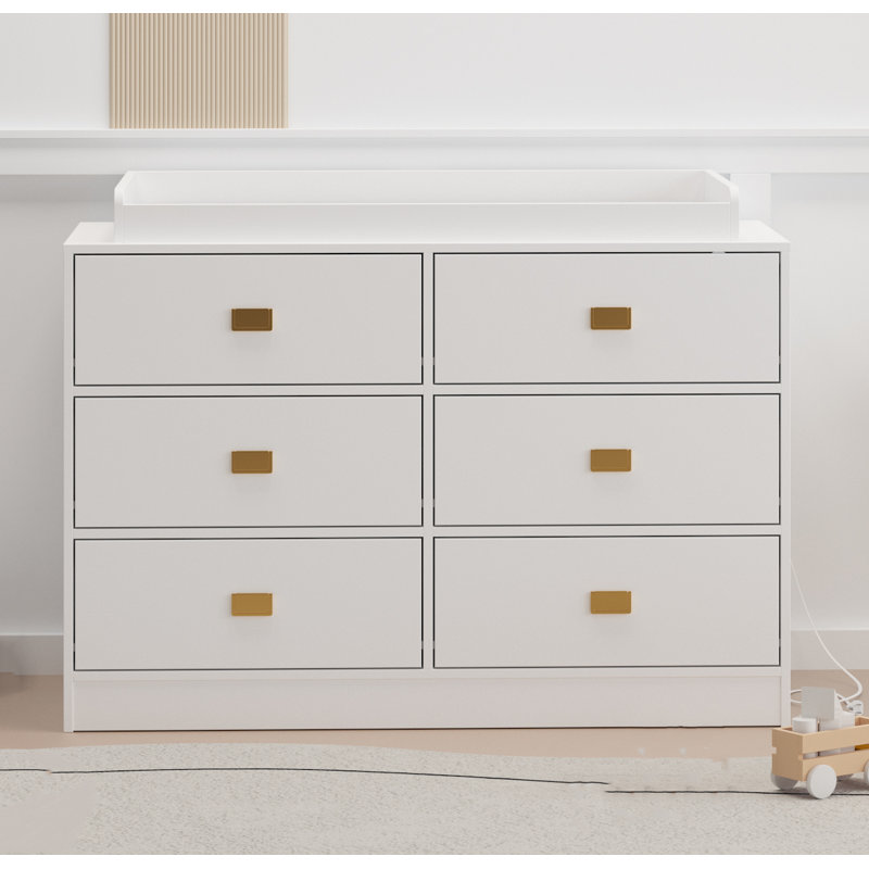 Baby Changing Table Dresser With 6 Drawers, White