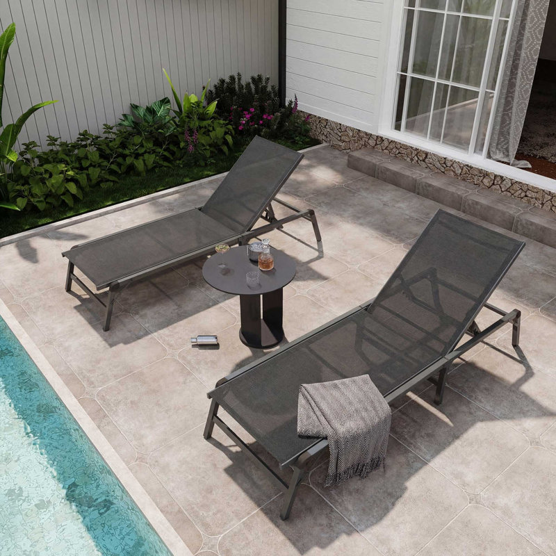 Outdoor Chaise Lounge Chair Set of 2,with 5-Position Adjustable Backrest, Black