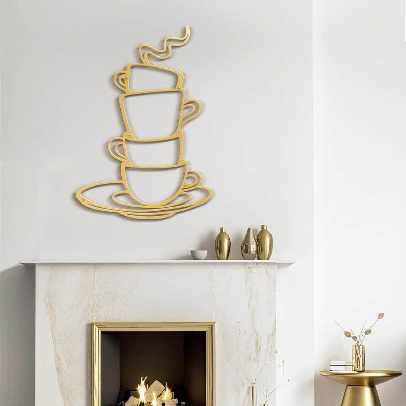 Décoration murale abstraite murale tasse à café, Or, H 18 po x l 12,86 po x P 0,05 po