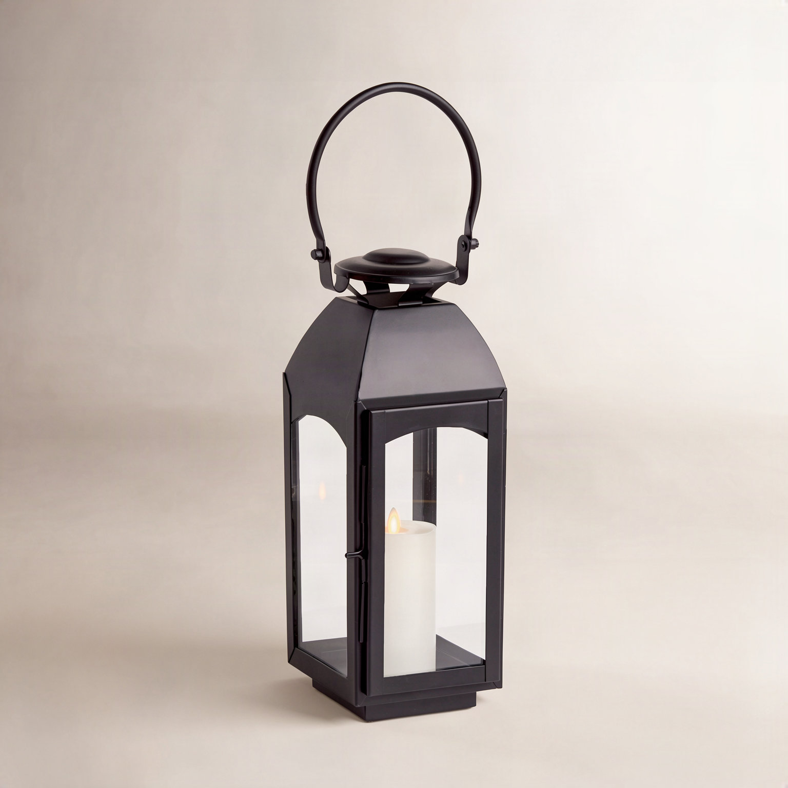 Furlane Iron Lantern Candle Holder, 15.75" H x 6.5" W x 6.5" D, Black