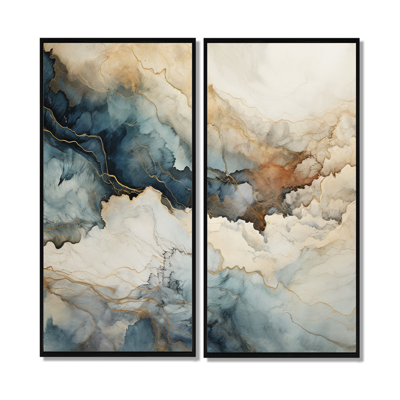 Bleu et blanc rivière de marbre - art mural moderne vert, H 40 po x l 40 po, Noir, Impression encadrée flottante