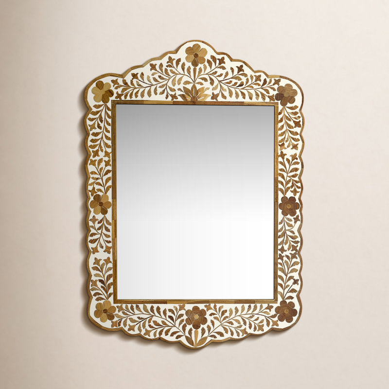Ren Botanic Bone Inlay Traditional Distressed Accent Mirror, Brown