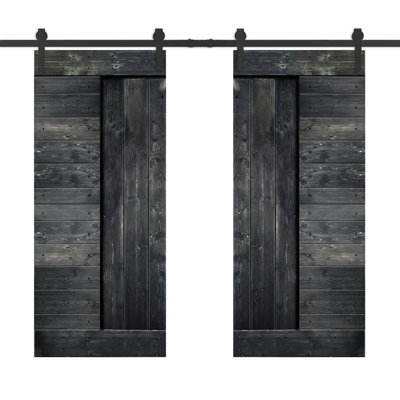 Porte de grange à panneaux et en bois avec quincaillerie d'installation