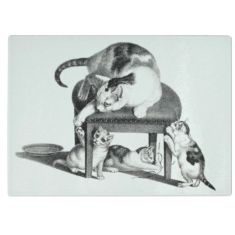 Tempered Glass Cat with Kittens Chopping Board, 28.5 cm W x 20 cm L