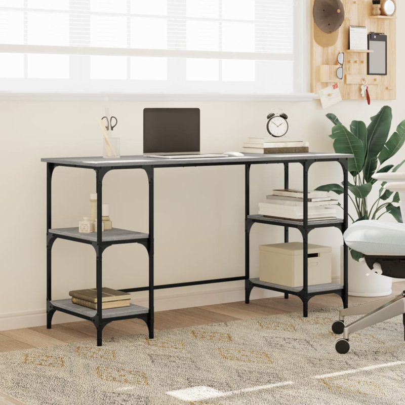 Cascadera Metal Base Writing Desk, 75cm H x 140cm W x 50cm D, Grey Sonoma