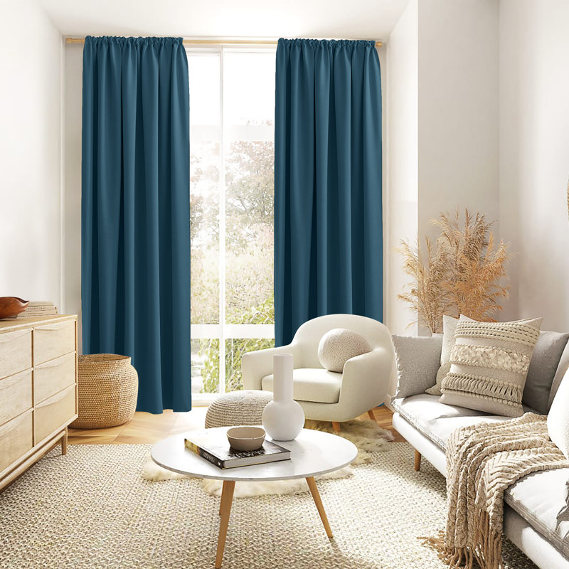 Cormican 100% Linen Blackout Curtain Pair, Navy Blue, 52" W x 96" L